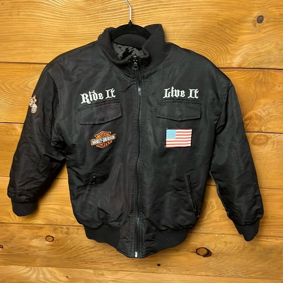 Harley-Davidson Reversible Ride It Live It Bomber Jacket Pocket Zip Black PTP 20 - Picture 1 of 13